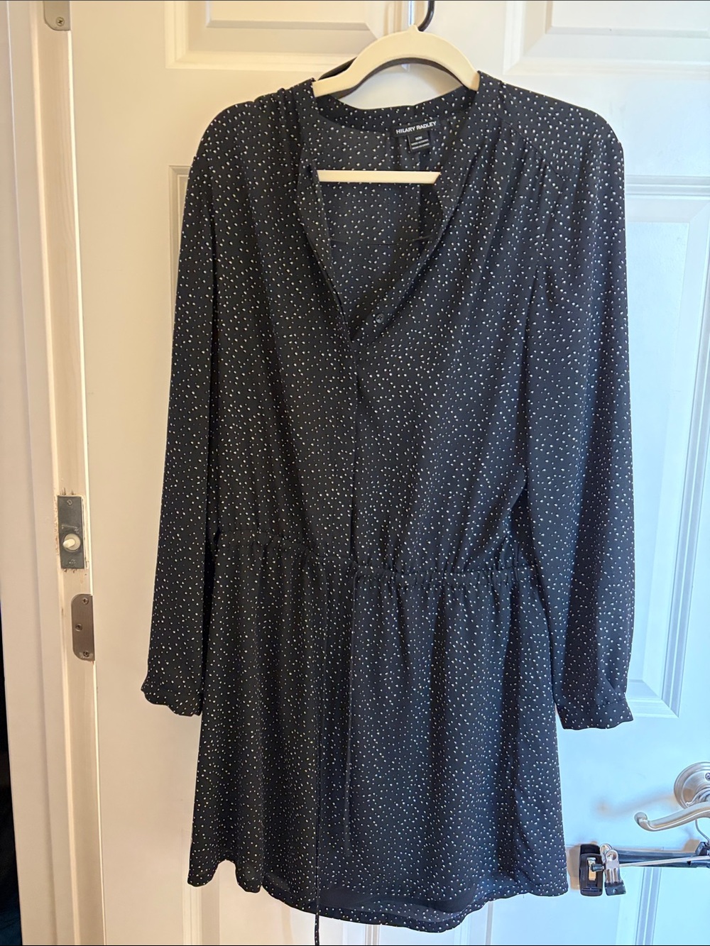 Hilary Radley Black Long-Sleeve Mini Dress with White Dot Print